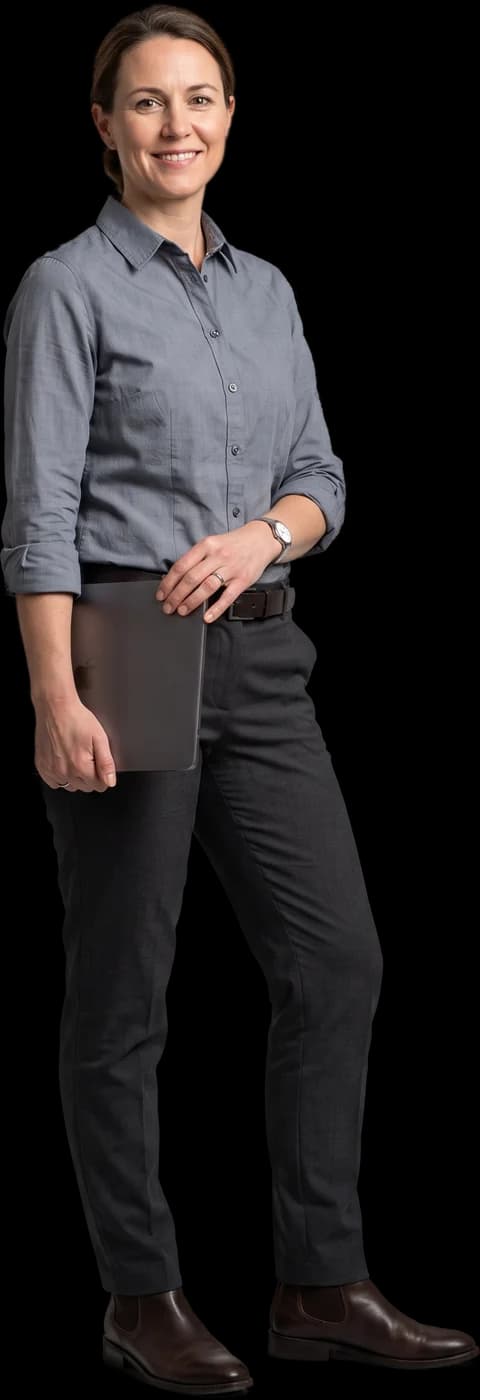 Imagem ilustrativa gerada por IA: orçamentista com um tablet na mão.